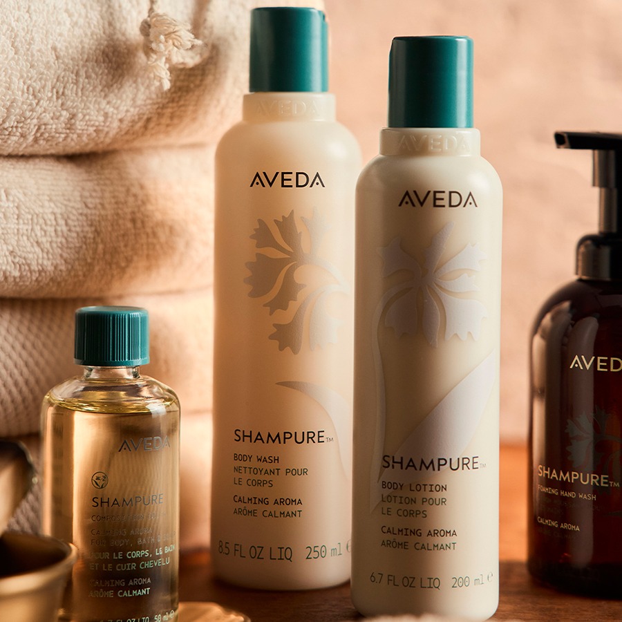 Shampure body wash, lotion, and calming aromatic oil.